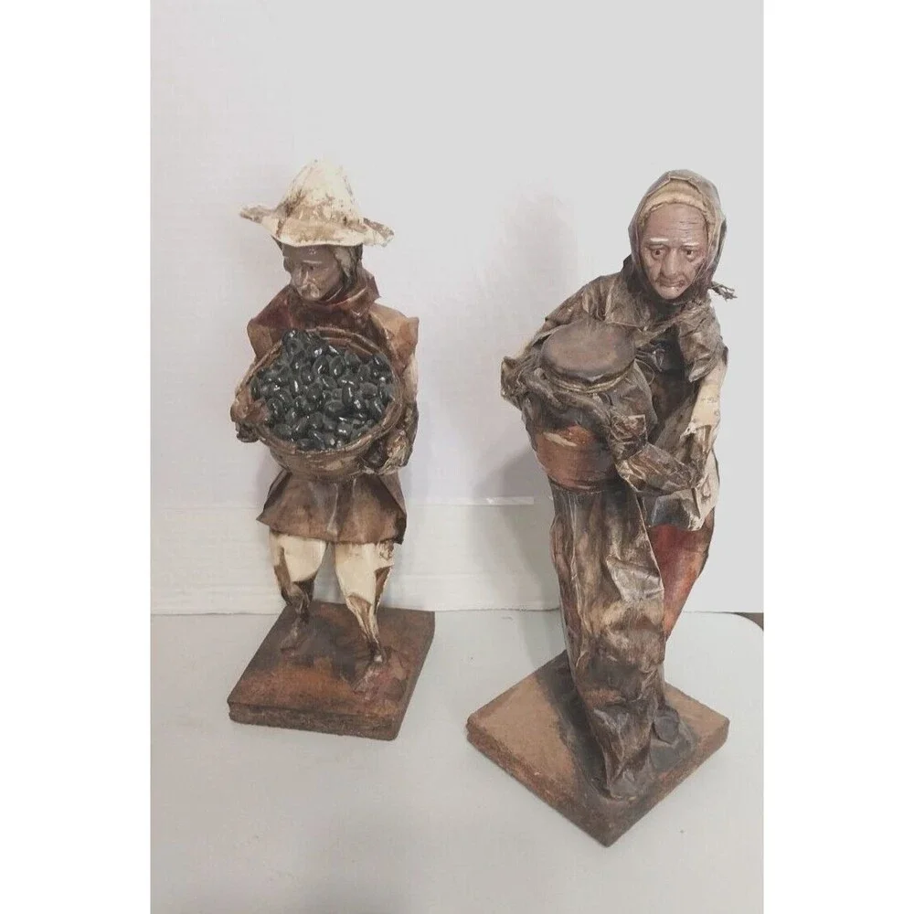 VTG Mexican Folk Art Paper Mache Sculpture Figurines Village People